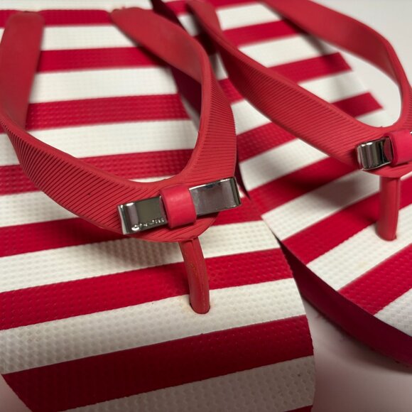 Coach Loralyn Wedge Flip Flop Sandals Striped Pop Pink White - Picture 2 of 5